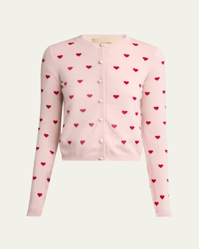 Jacquard Hearts Wool-Cashmere Cardigan
